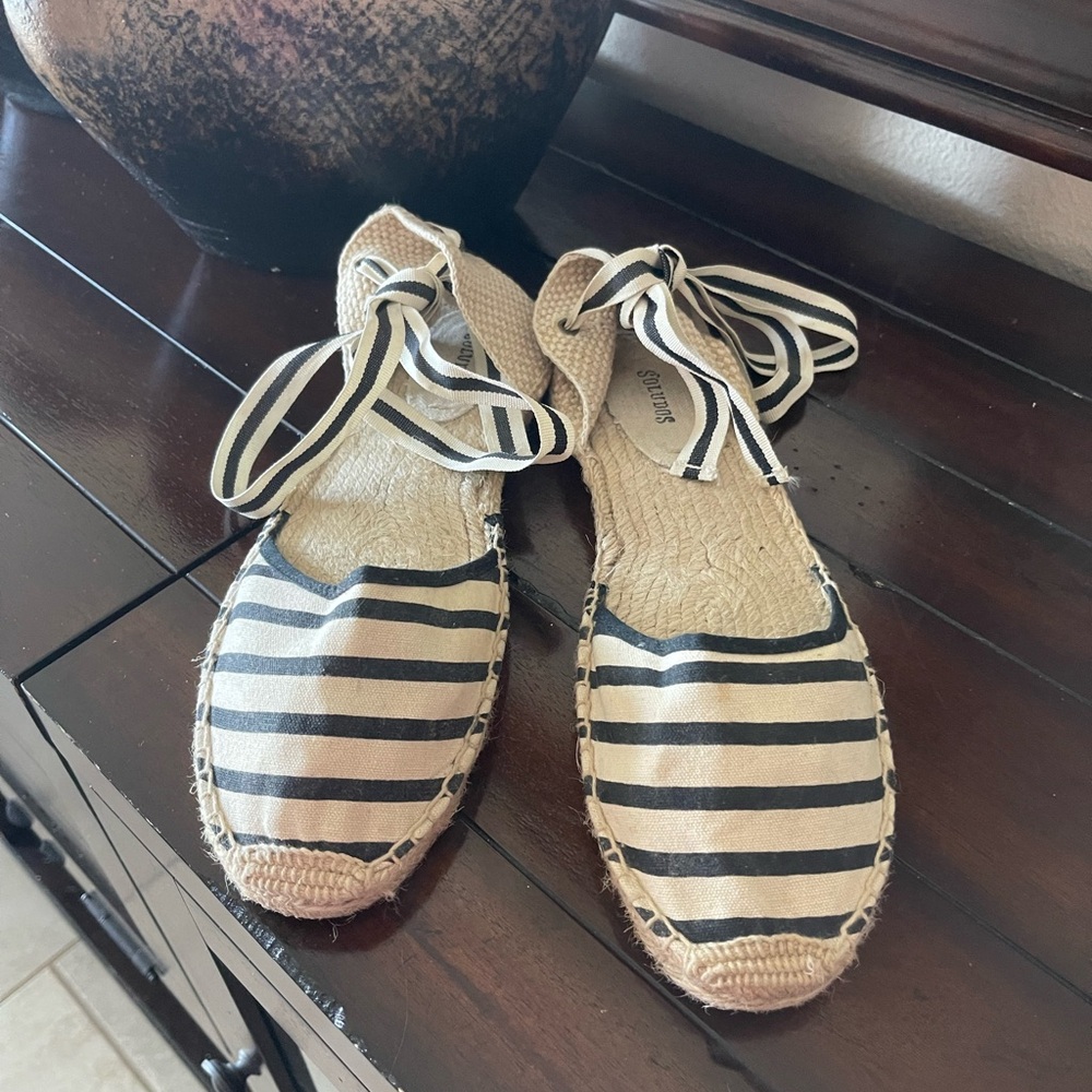 Soludos 11 Breton Striped Lace Up Espadrille Sandal Flat Nautical Coastal